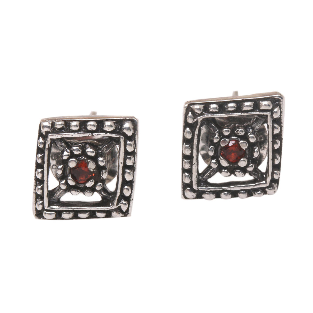 Artisan Crafted Garnet Earrings - Radiant Rhombi