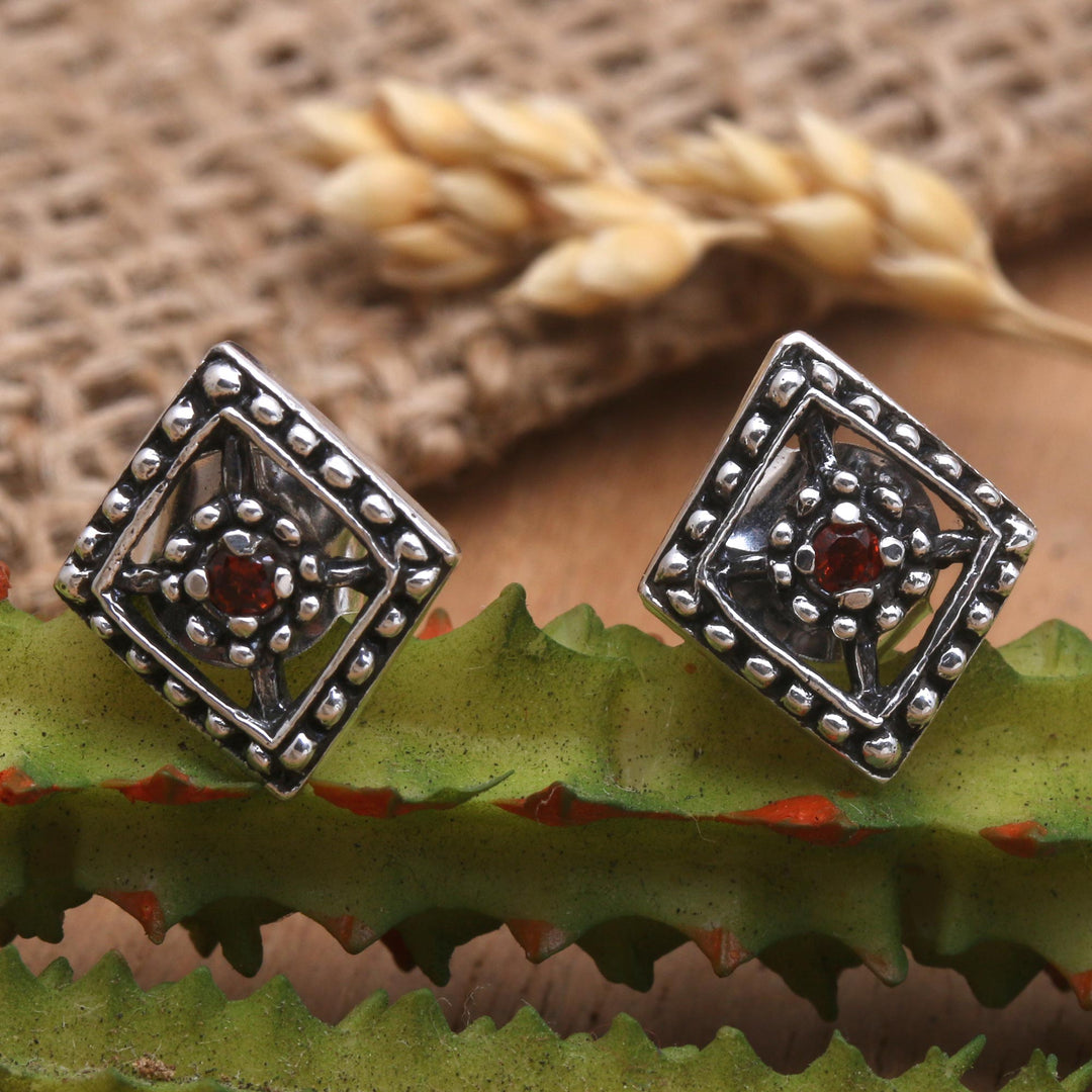 Artisan Crafted Garnet Earrings - Radiant Rhombi