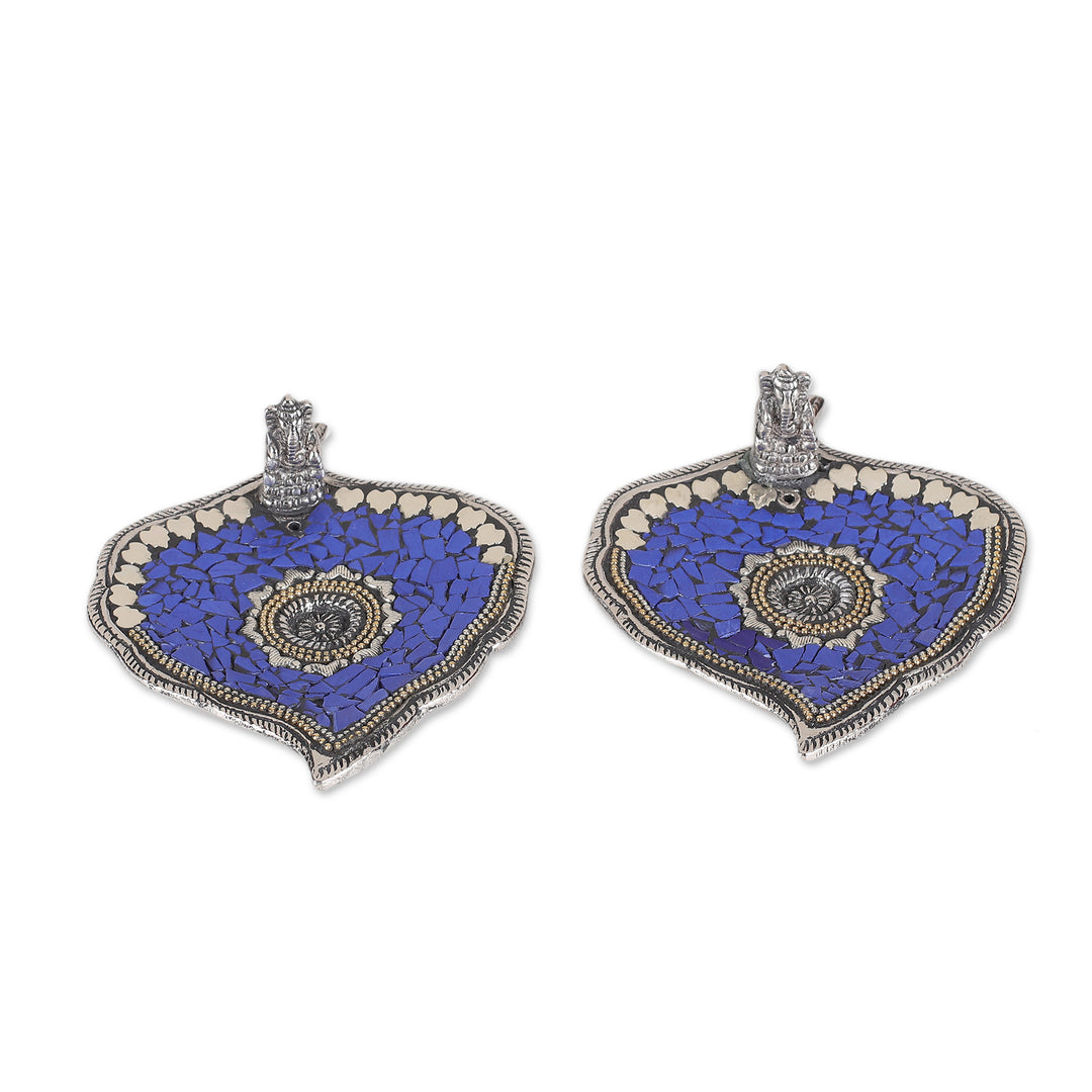 Blue Resin Mosaic Incense Holders (Pair) - Blue Betel