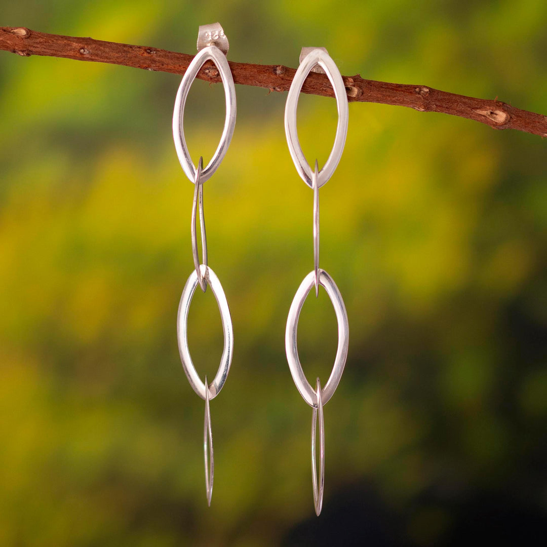 Sterling Silver Dangle Earrings of Oval Links from Peru - Linked Fortunes