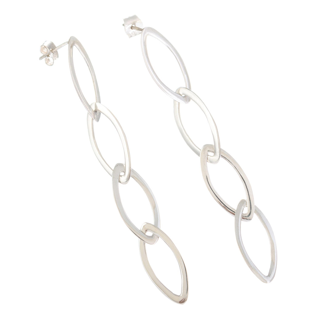 Sterling Silver Dangle Earrings of Oval Links from Peru - Linked Fortunes