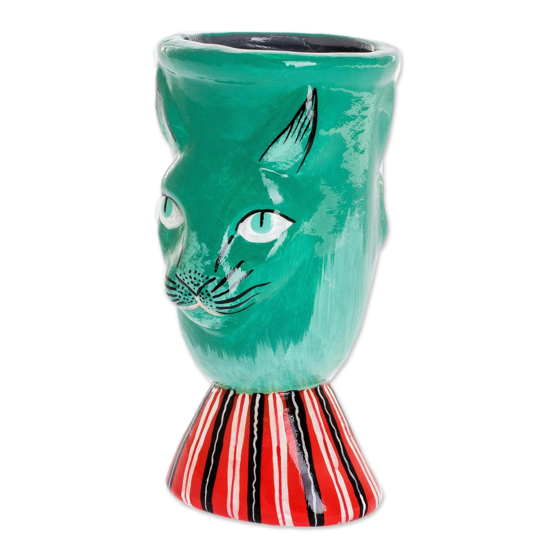 Handcrafted Ceramic Planter in Green - Top Cat in Green