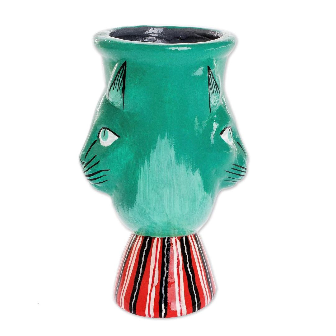 Handcrafted Ceramic Planter in Green - Top Cat in Green