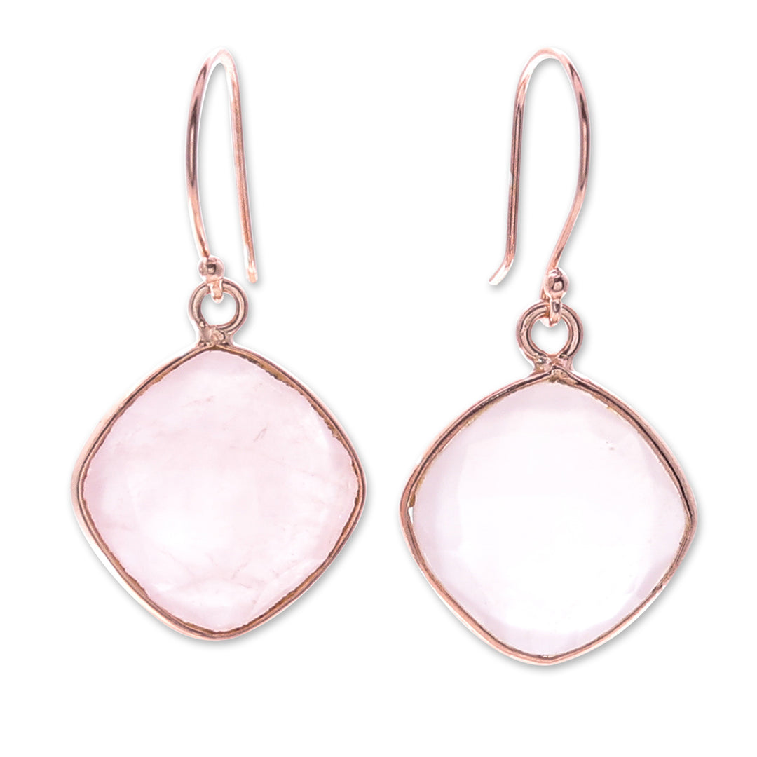 Handcrafted Rose Gold Plated Earrings with Rose Quartz - Marvelous Rose