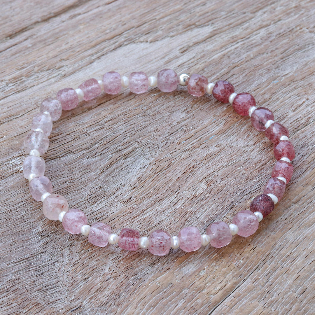 Handcrafted Quartz and Cultured Pearl Bracelet - Colors of Chiang Mai