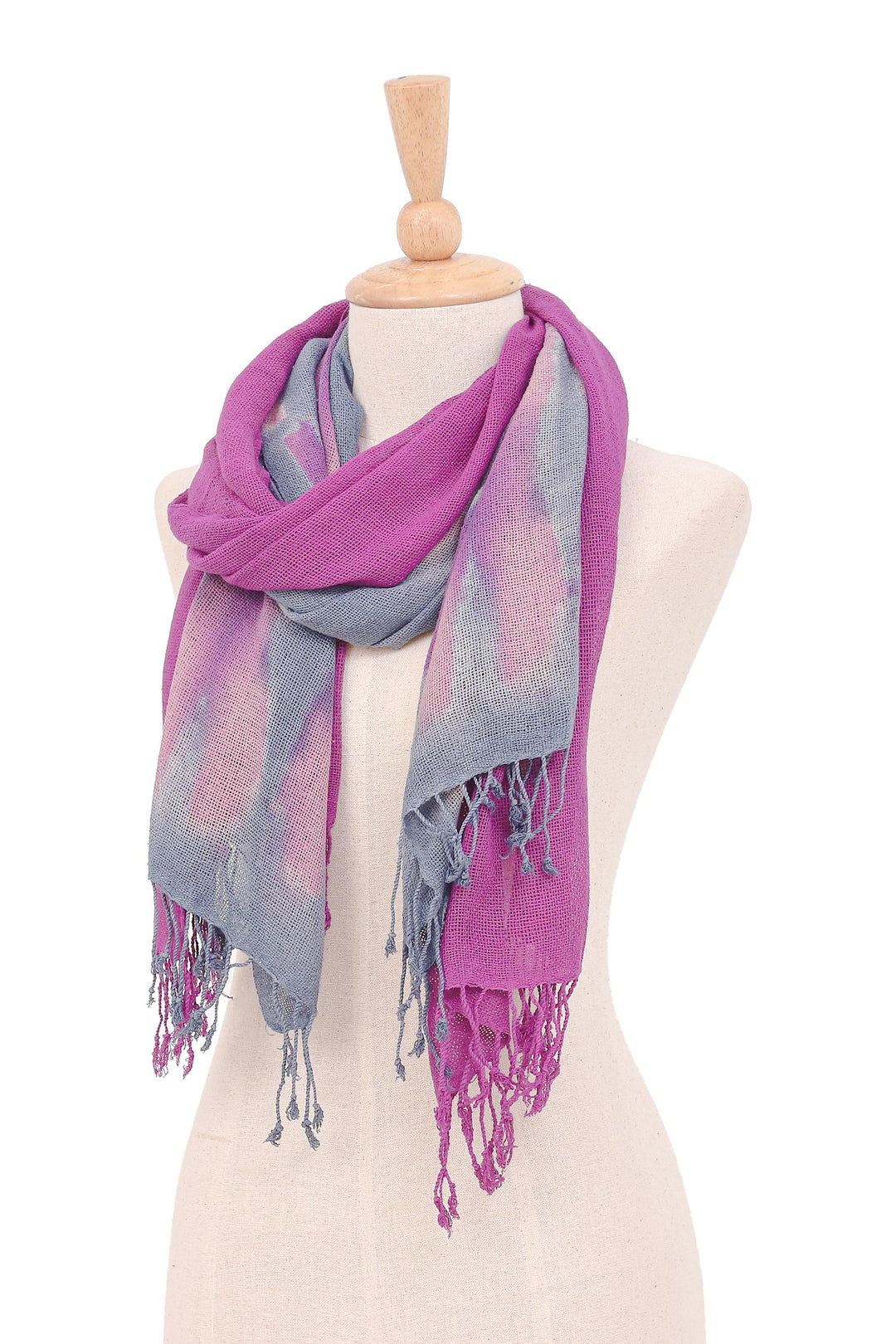 Hand-Woven Batik Silk Scarves in Purple and Grey (Pair) - Stormy Sky