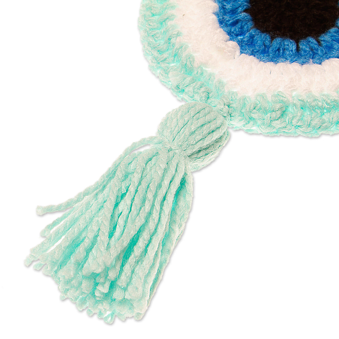 Handmade Evil Eye Talisman from Mexico - See No Evil in Aqua