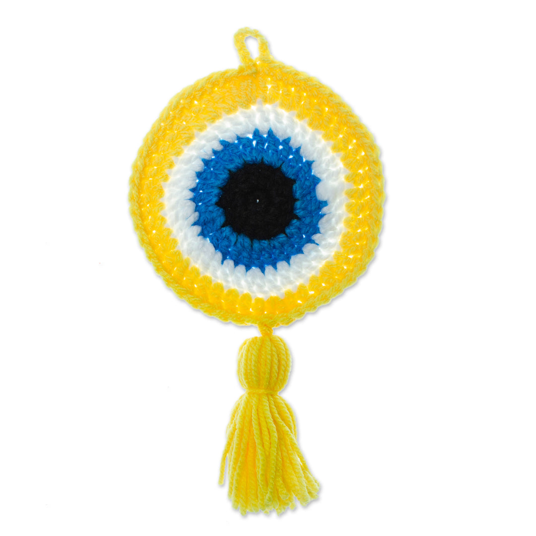 Wall Accent Hand Crocheted in Mexico - See No Evil in Yellow