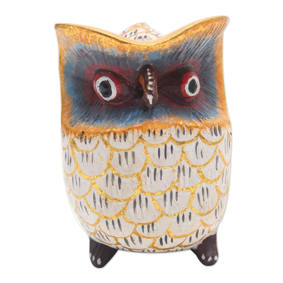 Artisan Crafted Crocodile Wood Owl Statuette - Midnight Hunt