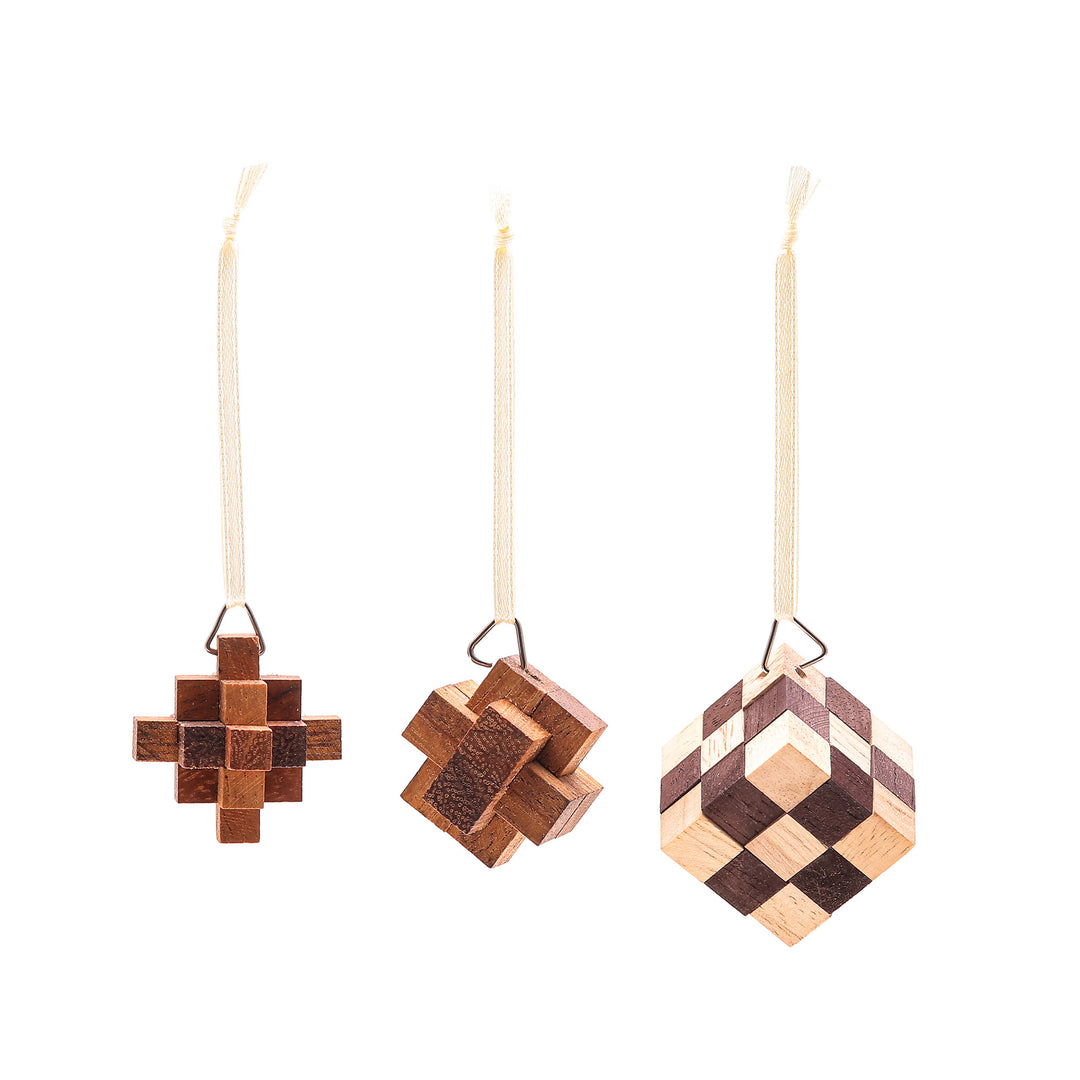 Small Wooden Puzzle Ornaments (Set of 3) - Creative Christmas