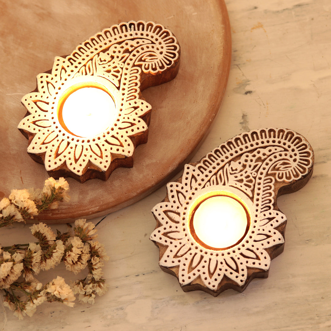 Handmade Tealight Candle Holders with Paisley Motif (Pair) - Kindled Paisley