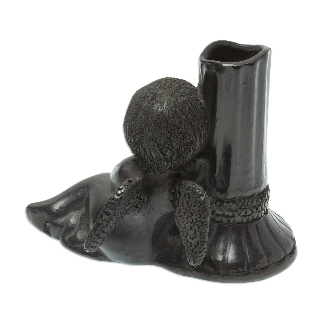 Handmade Taper Candleholder in Ceramic - Sleeping Angel