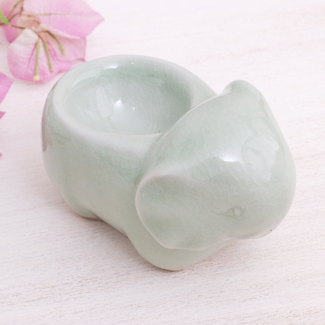 Aqua Celadon Ceramic Egg Cup Pinch Bowl - Breakfast with Elephants