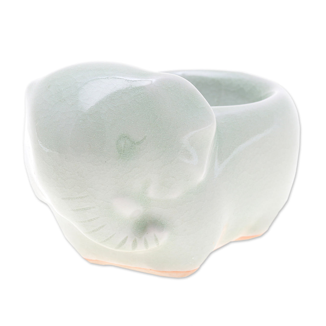 Aqua Celadon Ceramic Egg Cup Pinch Bowl - Breakfast with Elephants