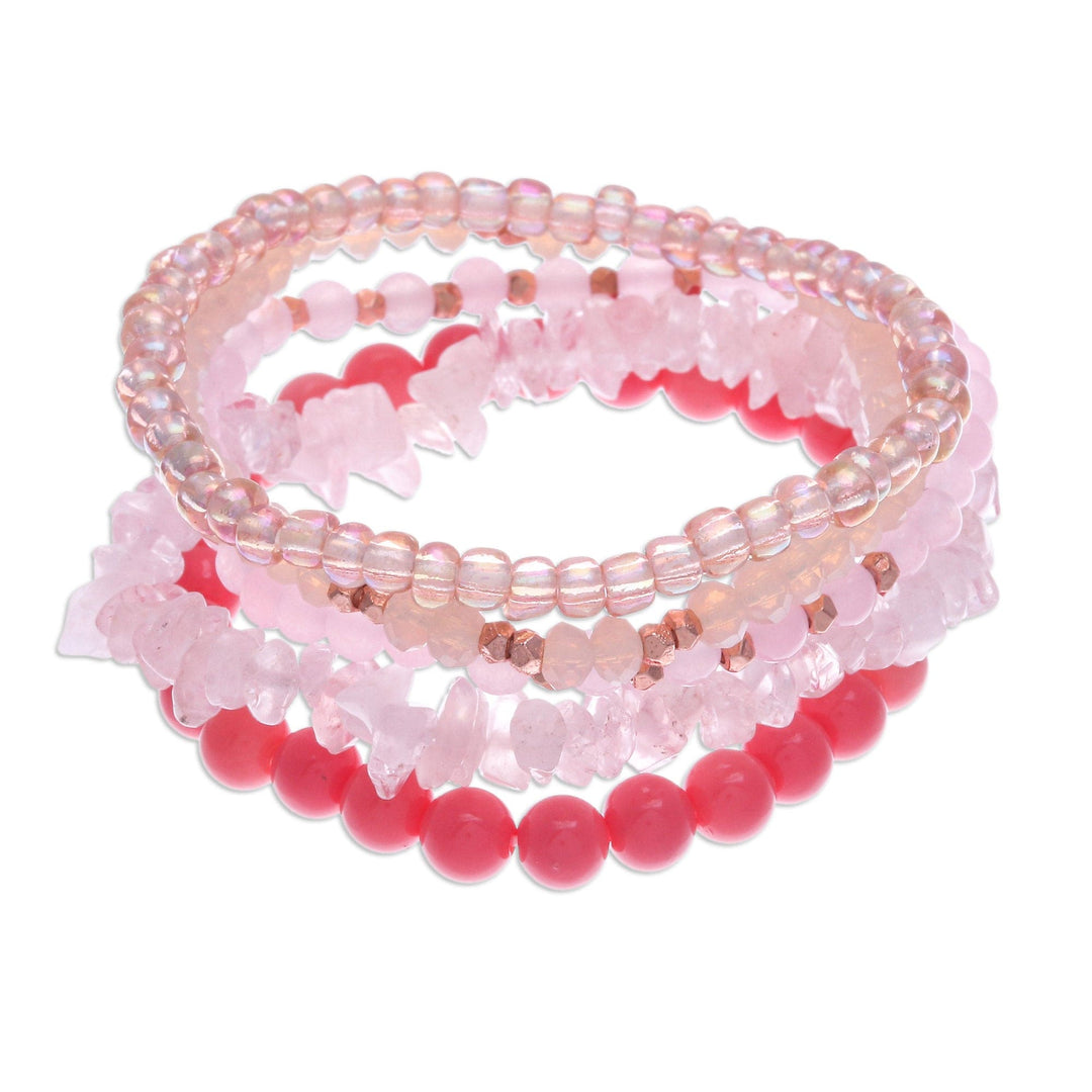 Set of 5 Pink Beaded Stretch Bracelets from Thailand - Fancy Dream in Pink