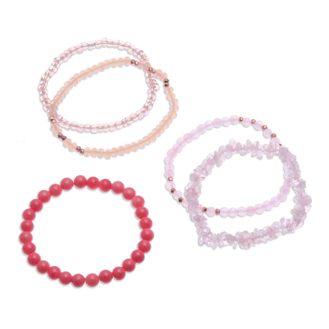 Set of 5 Pink Beaded Stretch Bracelets from Thailand - Fancy Dream in Pink