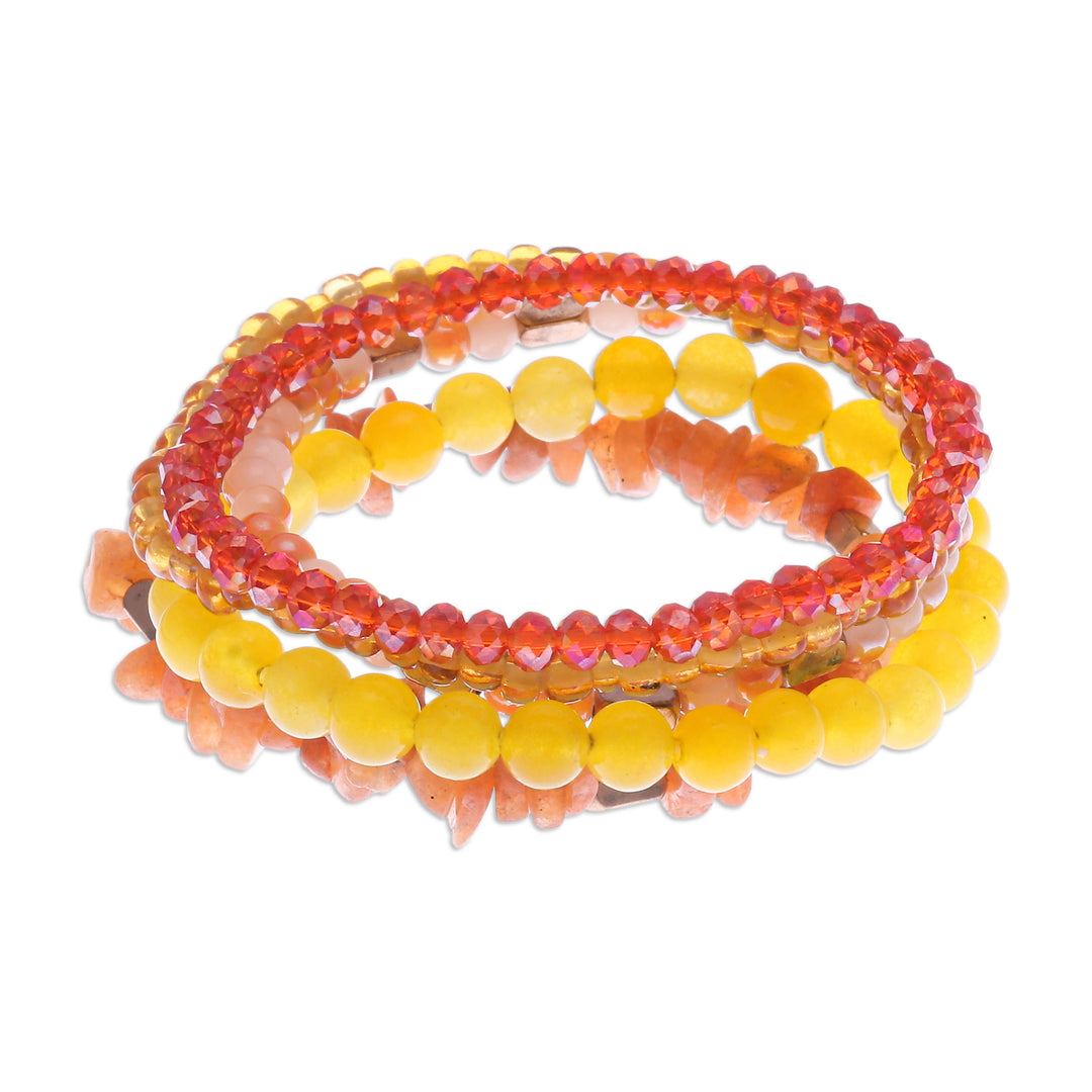 Set of 5 Orange Beaded Stretch Bracelets from Thailand - Fancy Dream in Orange
