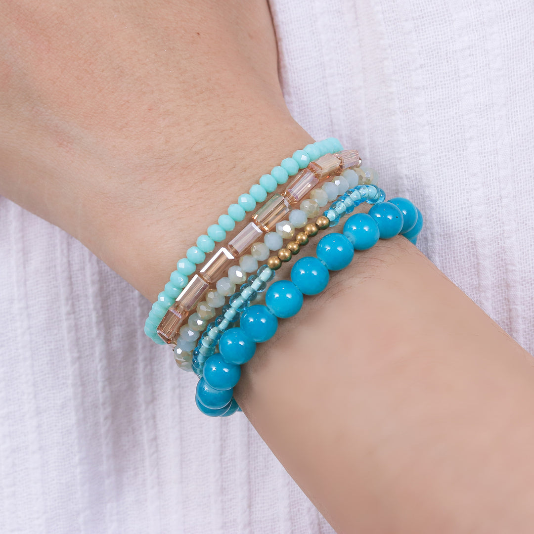 Set of 5 Turquoise Beaded Stretch Bracelets from Thailand - Fantastic Five