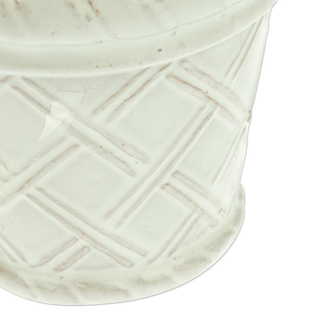 Handmade Rustic Ceramic Flower Pot in White from Mexico - Vintage Diamonds