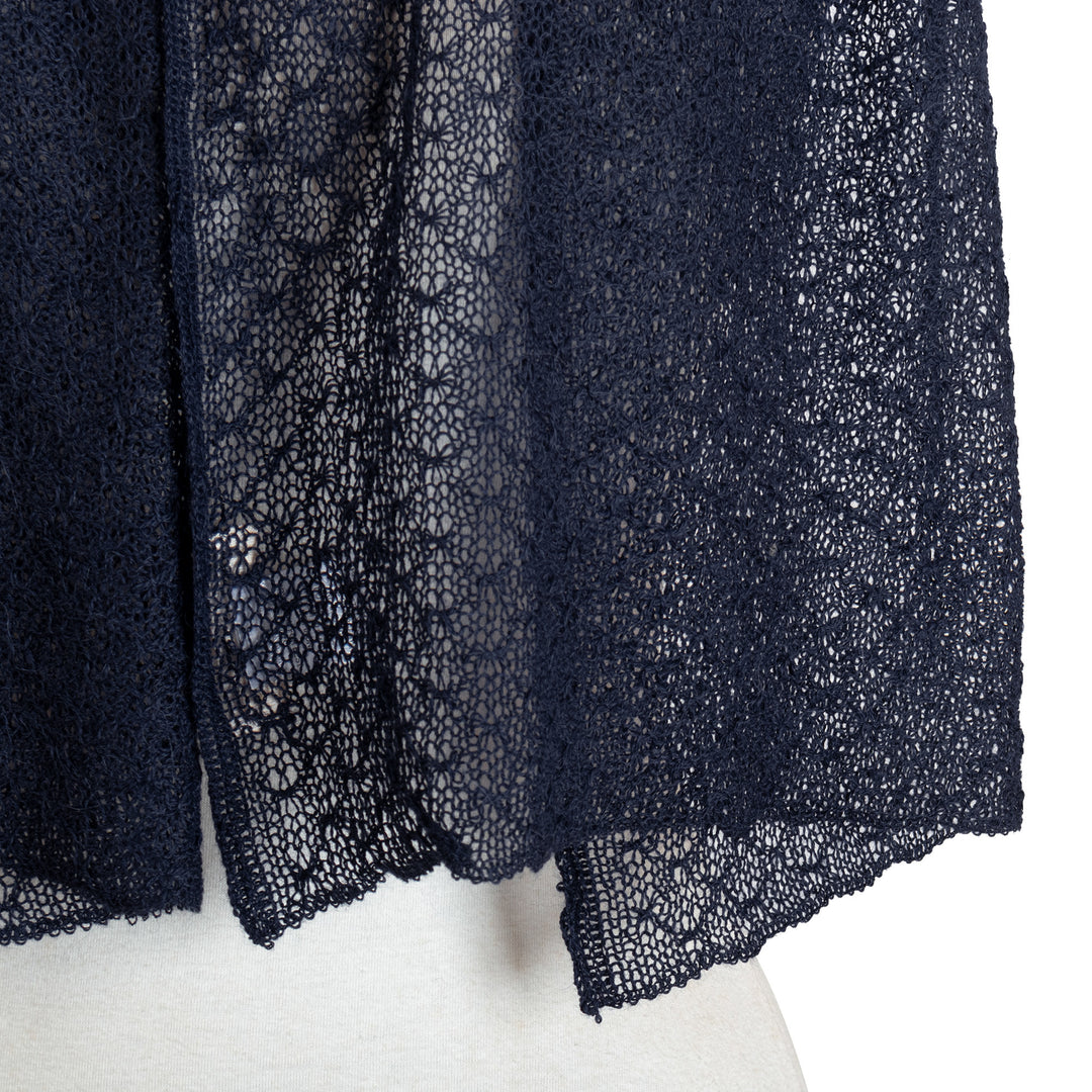 Textured 100% Baby Alpaca Scarf in Navy from Peru - Midnight Blue Gossamer