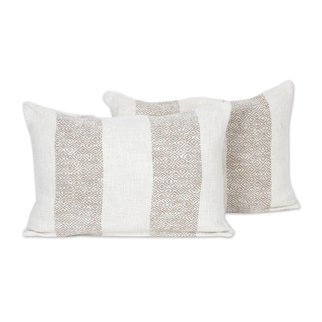 Artisan Crafted Cotton Cushion Covers (Pair) - Diamond Elegance in Umber
