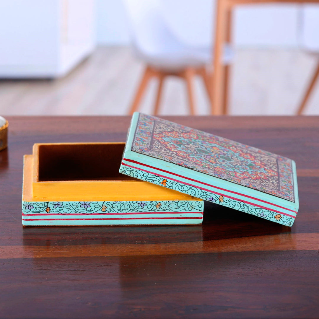 Wood Papier Mache Decorative Box in Blue - Persian Flower Paradise