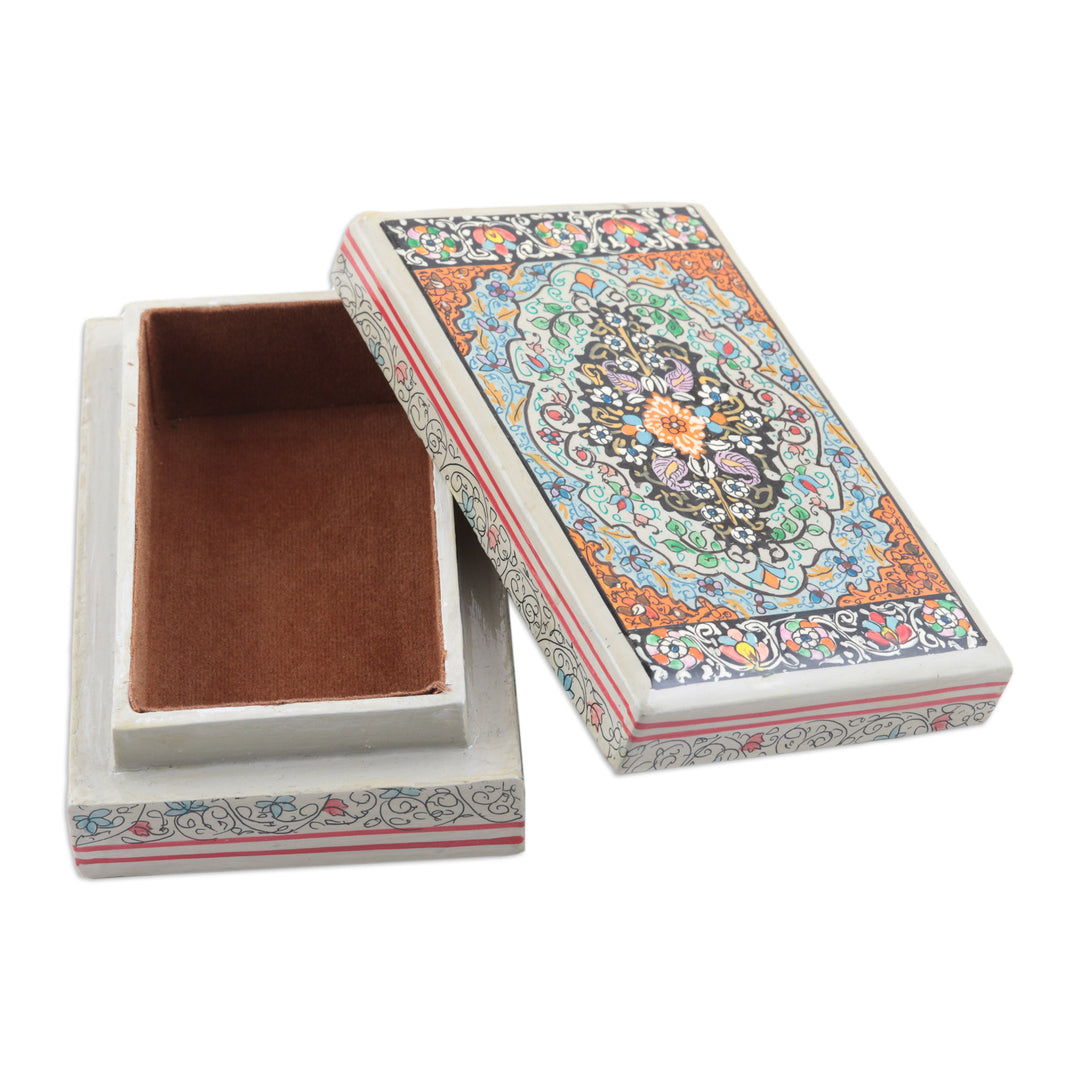 Indian Wood Papier Mache Decorative Box in Blue - Persian Midnight Garden