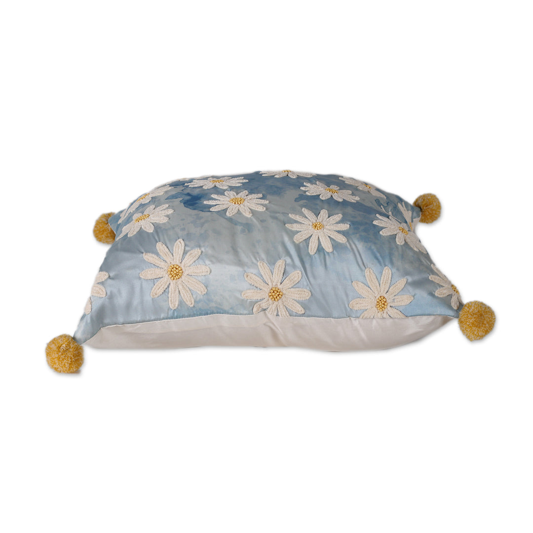 Floral Blue Embroidered Cushion Covers (Pair) - Sky Daisies