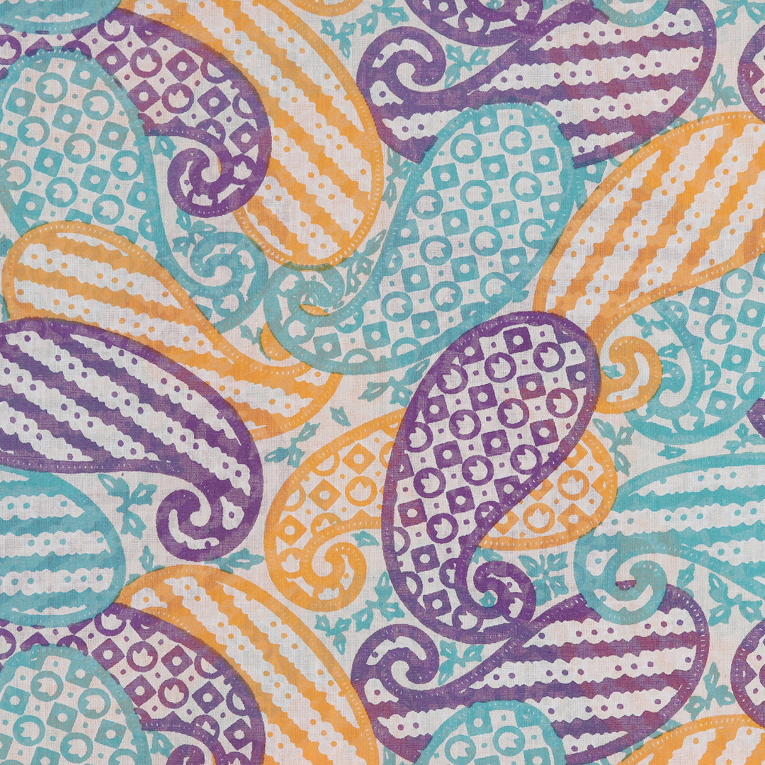 Colorful Cotton Shawl with Printed Paisley Motifs - Paisley Blessing