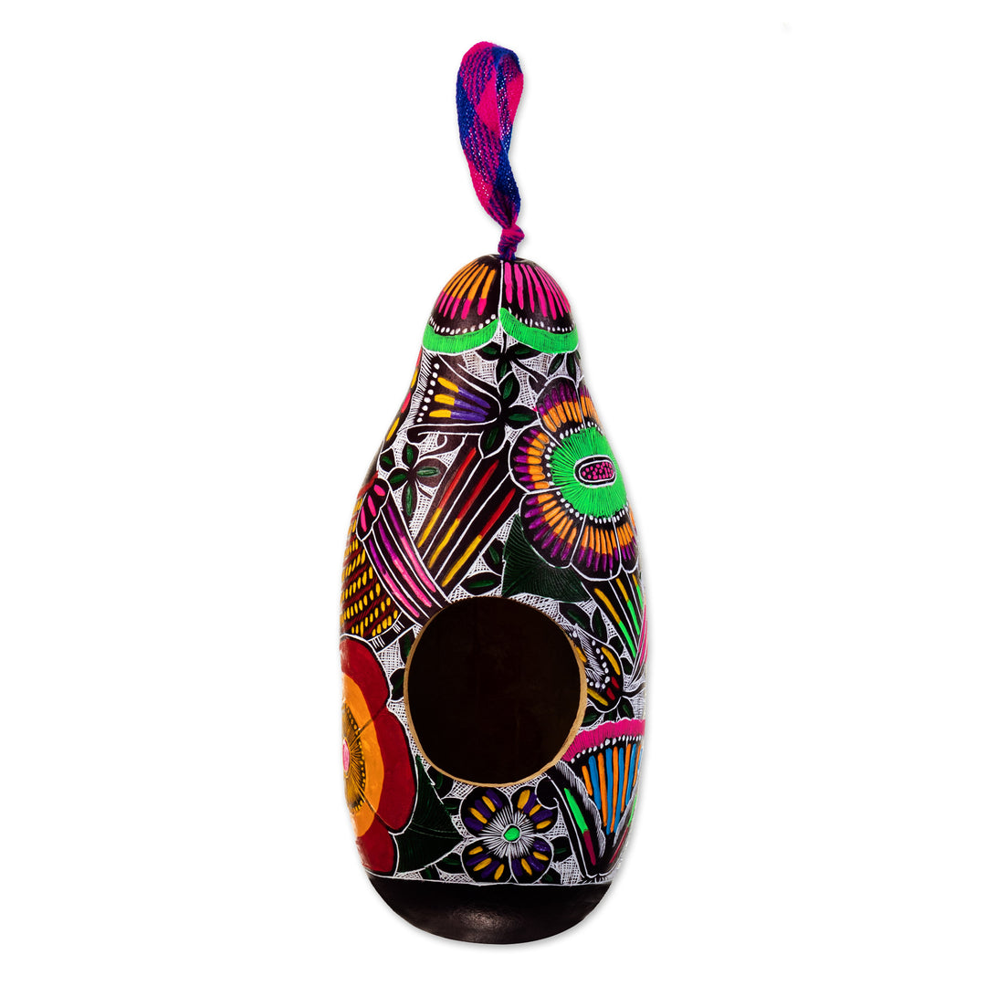 Hand-carved Hand-painted Dried Gourd Birdhouse from Peru - Home Sweet Home