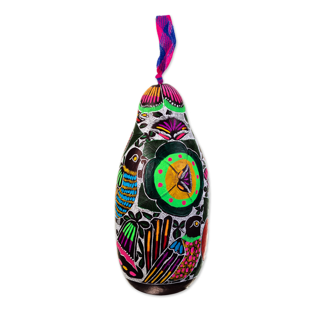 Hand-carved Hand-painted Dried Gourd Birdhouse from Peru - Home Sweet Home