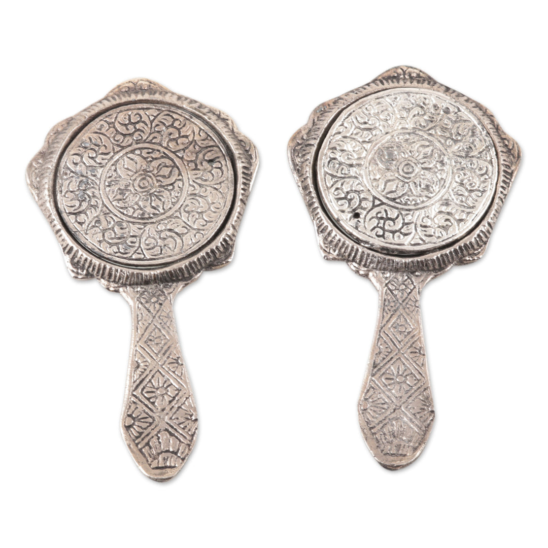 Pair of Antiqued Aluminum Hand Mirrors with Beads from India - Princess of Delhi