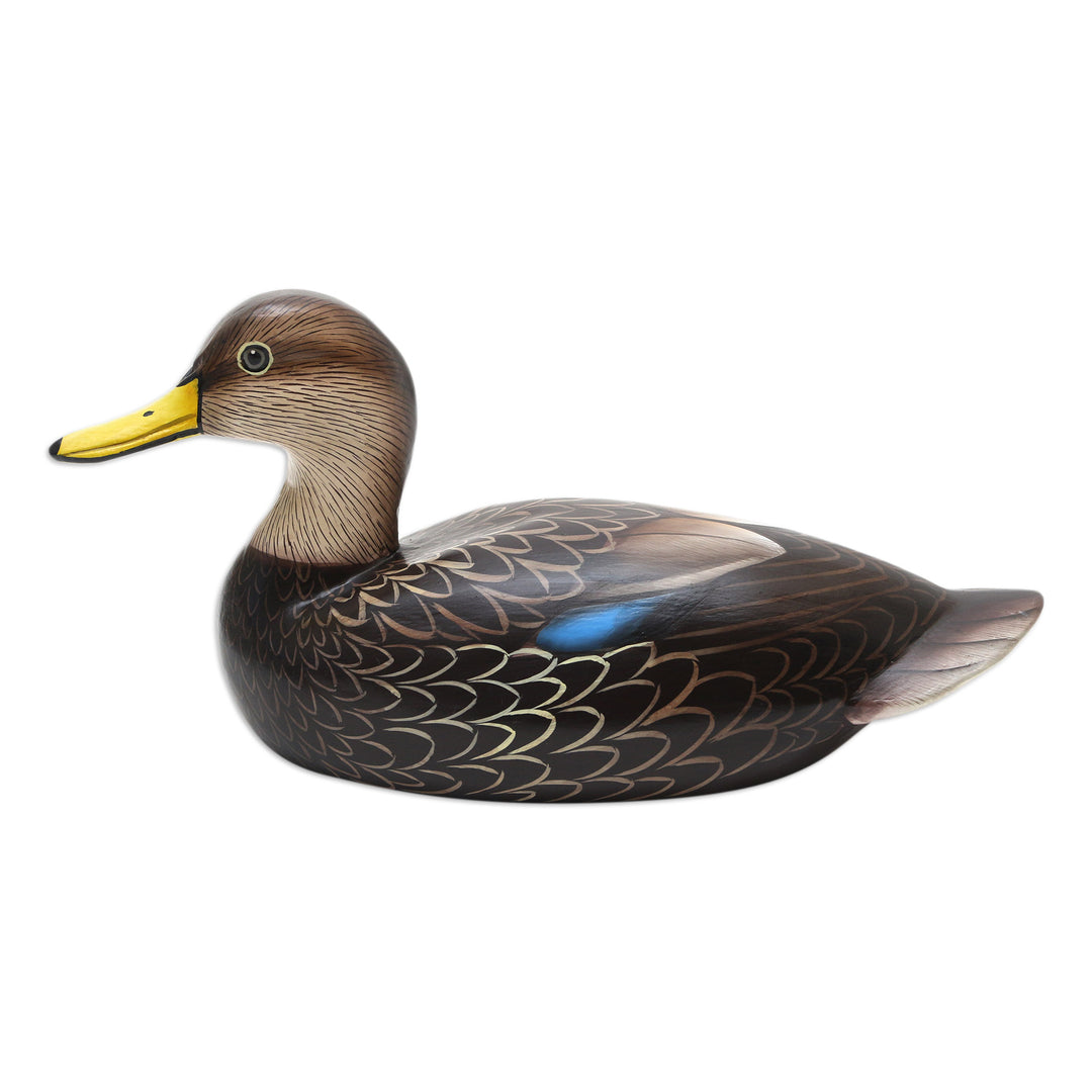Handmade Javanese Suar Wood Duck Statuette - Blue-Winged Teal