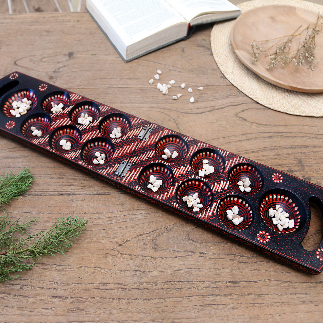 Hand-painted Wood Batik Mancala Game from Indonesia - A Passionate Leisure