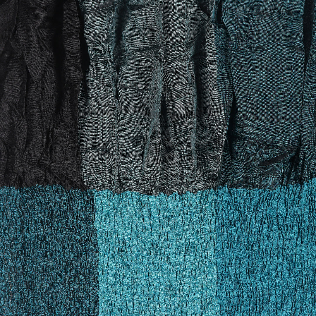 100% Silk Teal Checkered and Ruffled Scarf Woven in India - Teal Mystique Saga