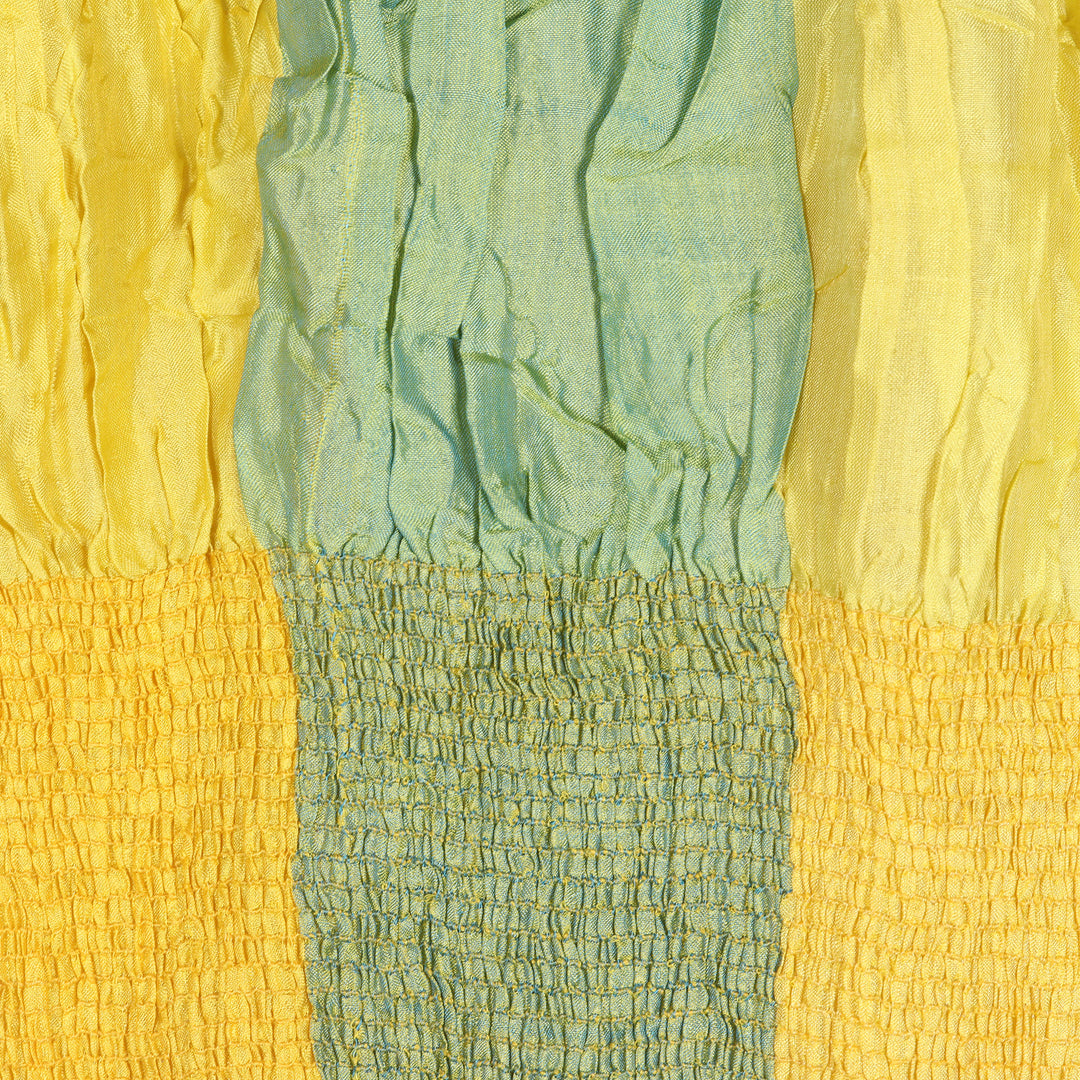 100% Silk Yellow Checkered and Ruffled Scarf Woven in India - Yellow Mystique Saga