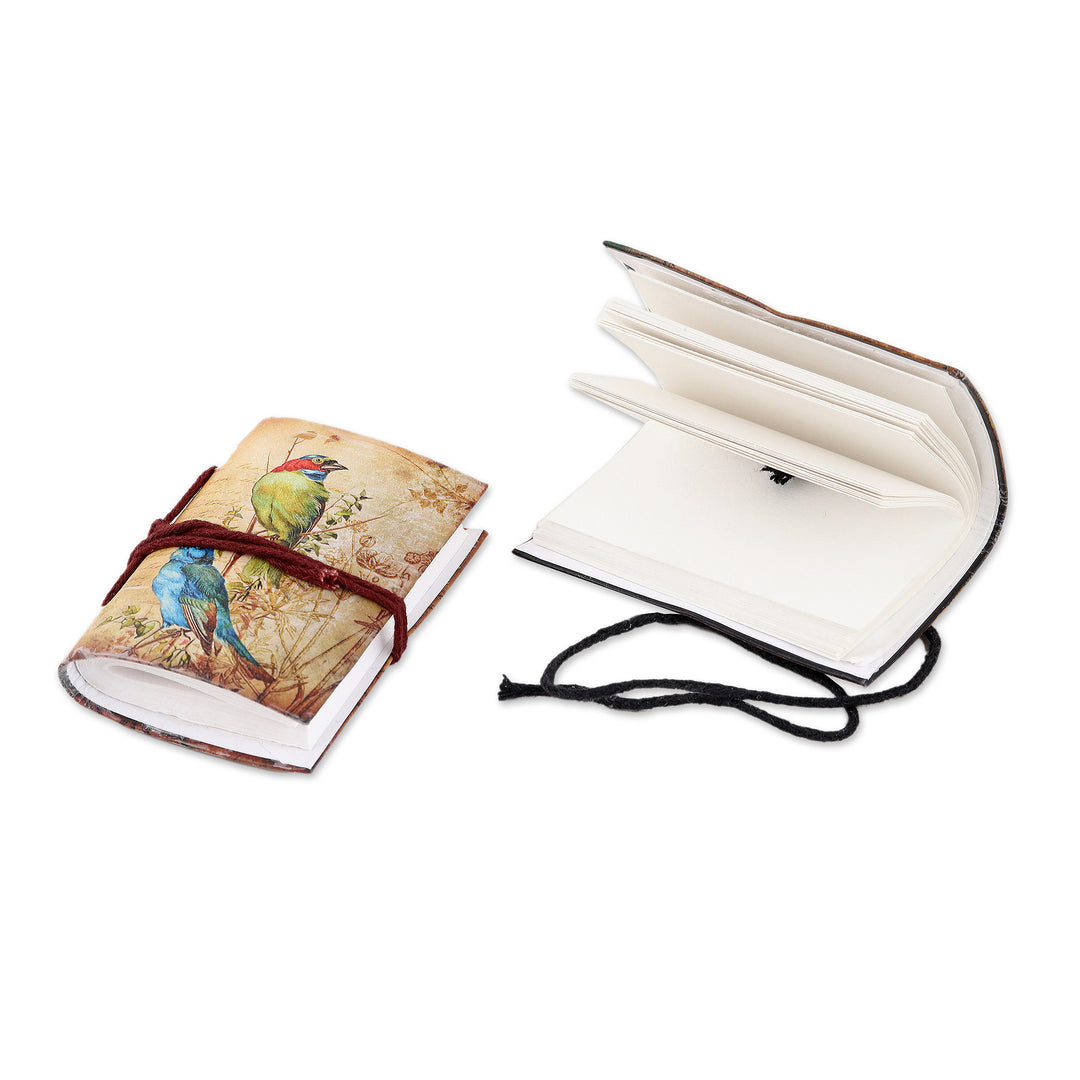 Set of 2 Handmade Indian Paper Mini Journals with Birds - Spring Songbirds
