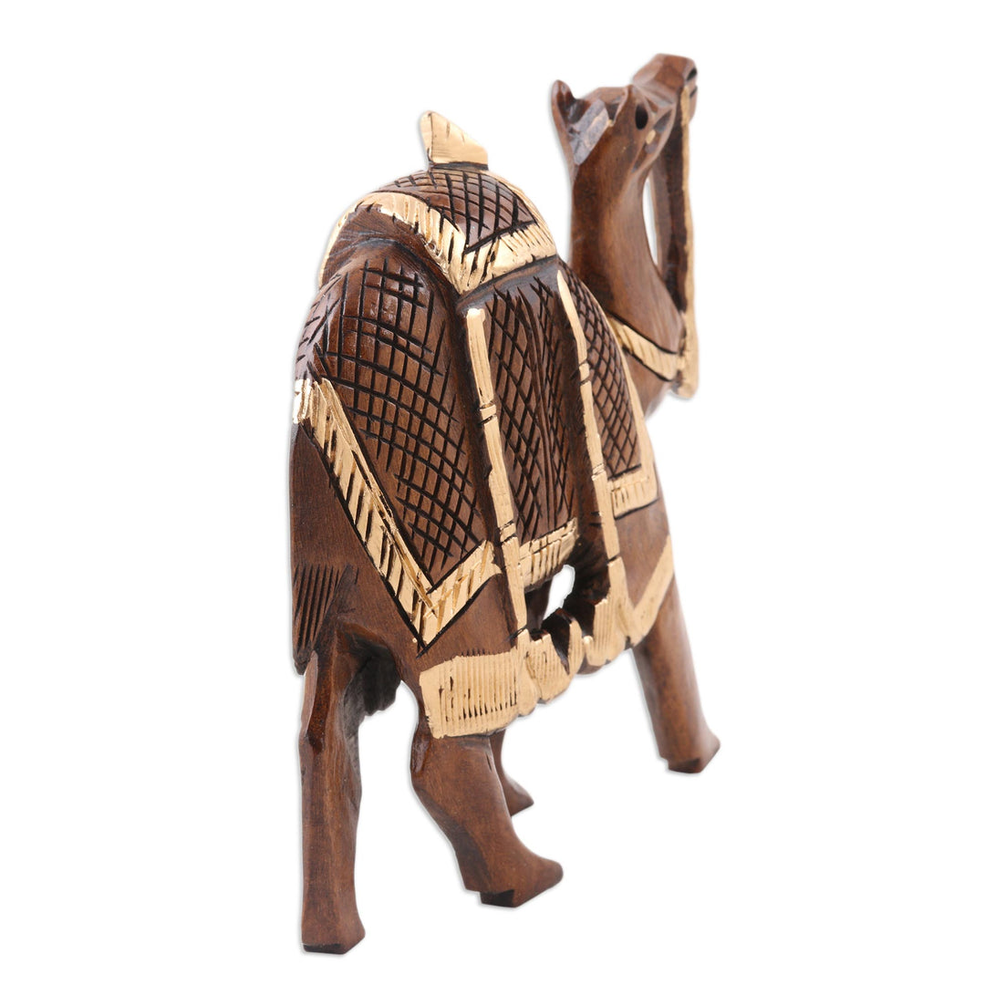 Camel Wood Figurine Hand-carved and Hand-painted in India - Camel Walk