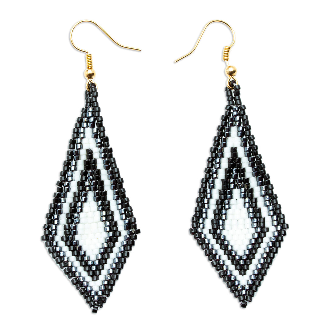 Diamond Shaped Beaded Dangle Earrings Handcrafted in Mexico - Graceful Diamond
