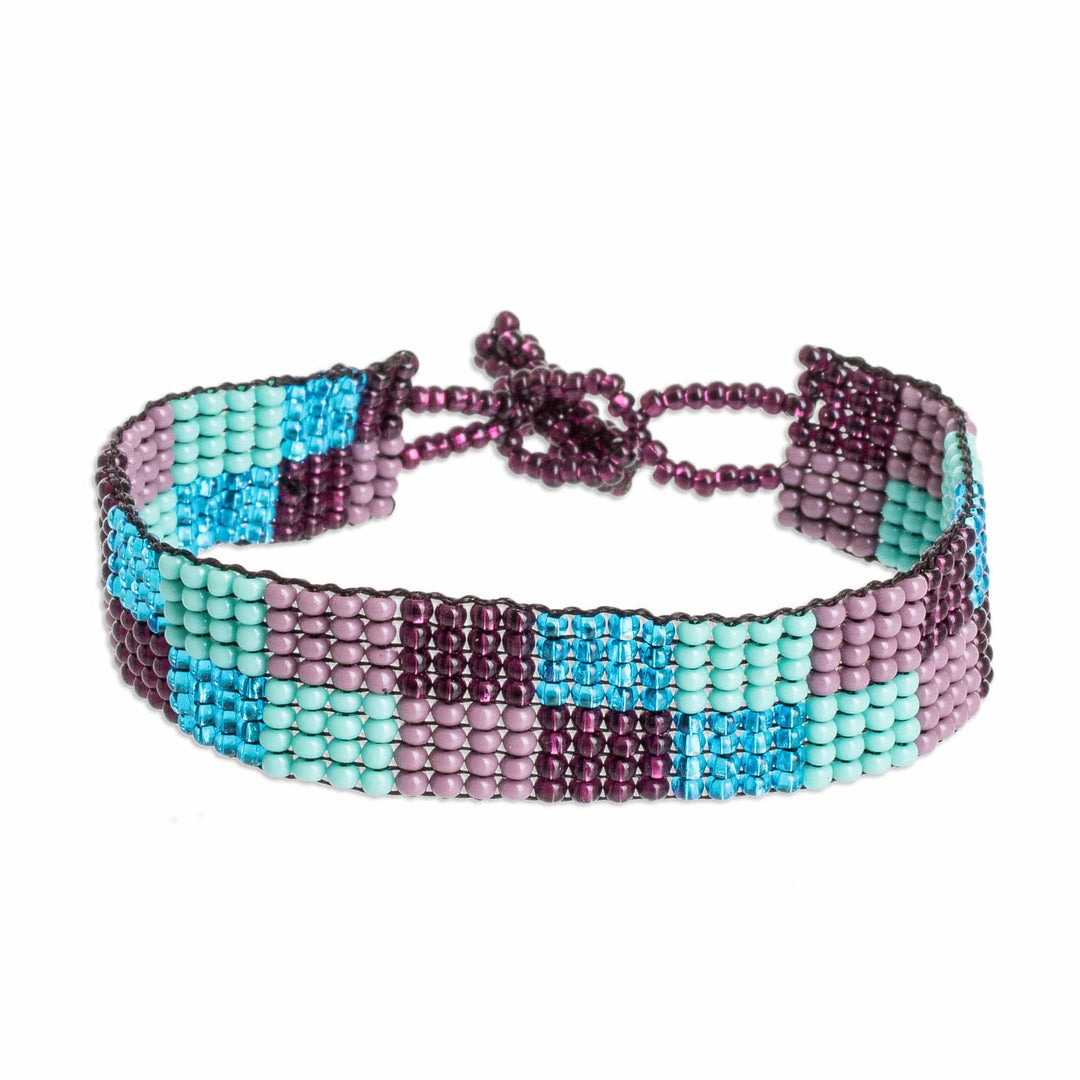 Handcrafted Geometric Beaded Wristband Bracelet - Colorful Squares