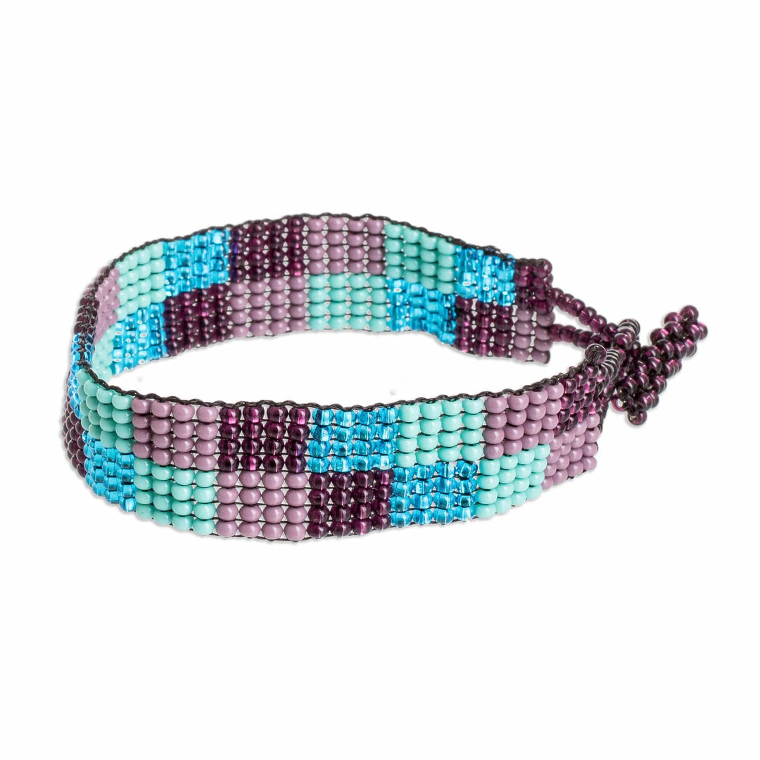 Handcrafted Geometric Beaded Wristband Bracelet - Colorful Squares