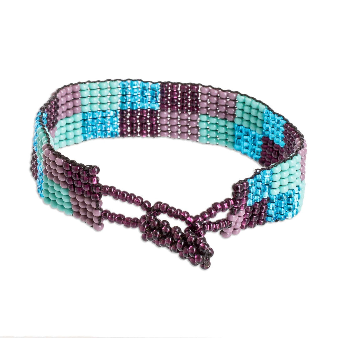 Handcrafted Geometric Beaded Wristband Bracelet - Colorful Squares