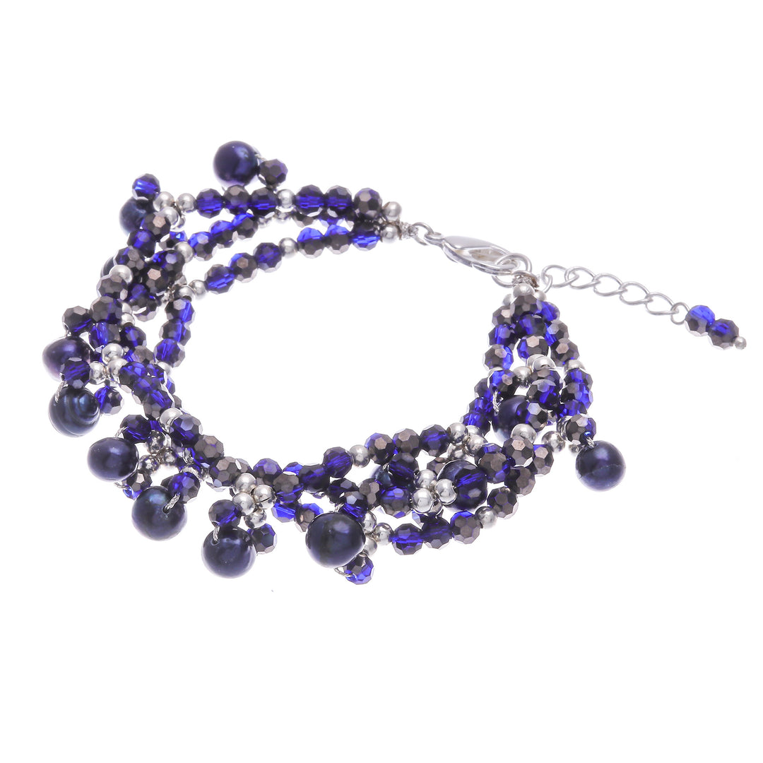 Blue Cultured Pearl Beaded Bracelet with Silver Accents - Wonderful Blue