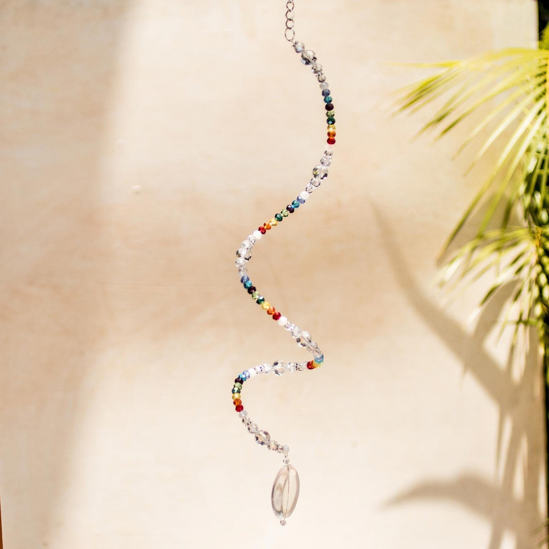 Rainbow Crystal and Glass Beaded Spiral Suncatcher - Rainbow Spiral