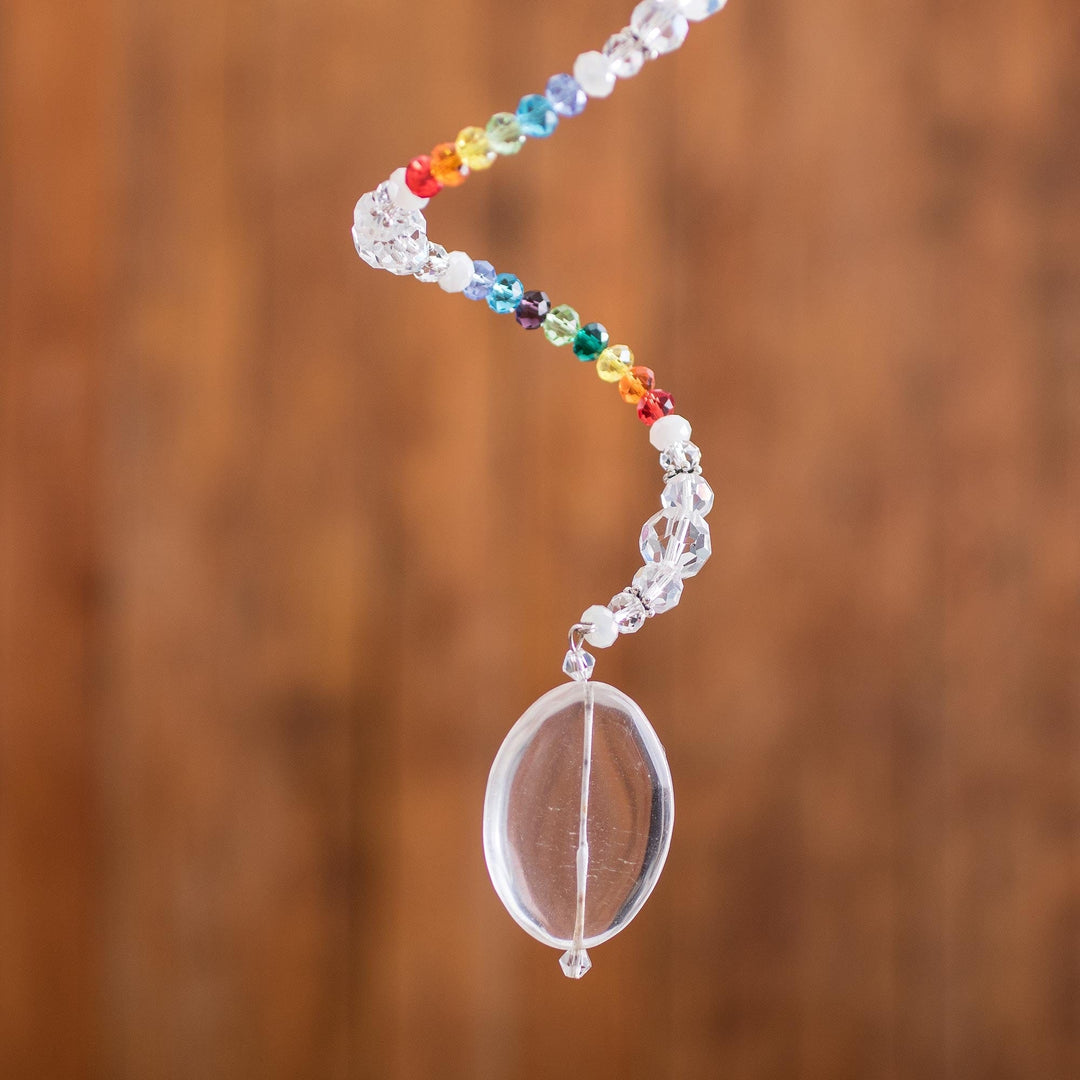Rainbow Crystal and Glass Beaded Spiral Suncatcher - Rainbow Spiral