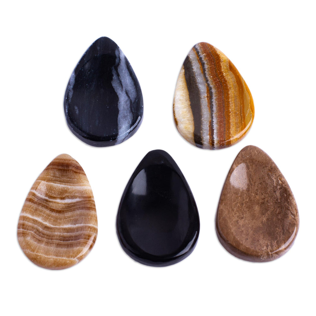 Drop-Shaped Stone Amulets (Pair) - Black and White Drop