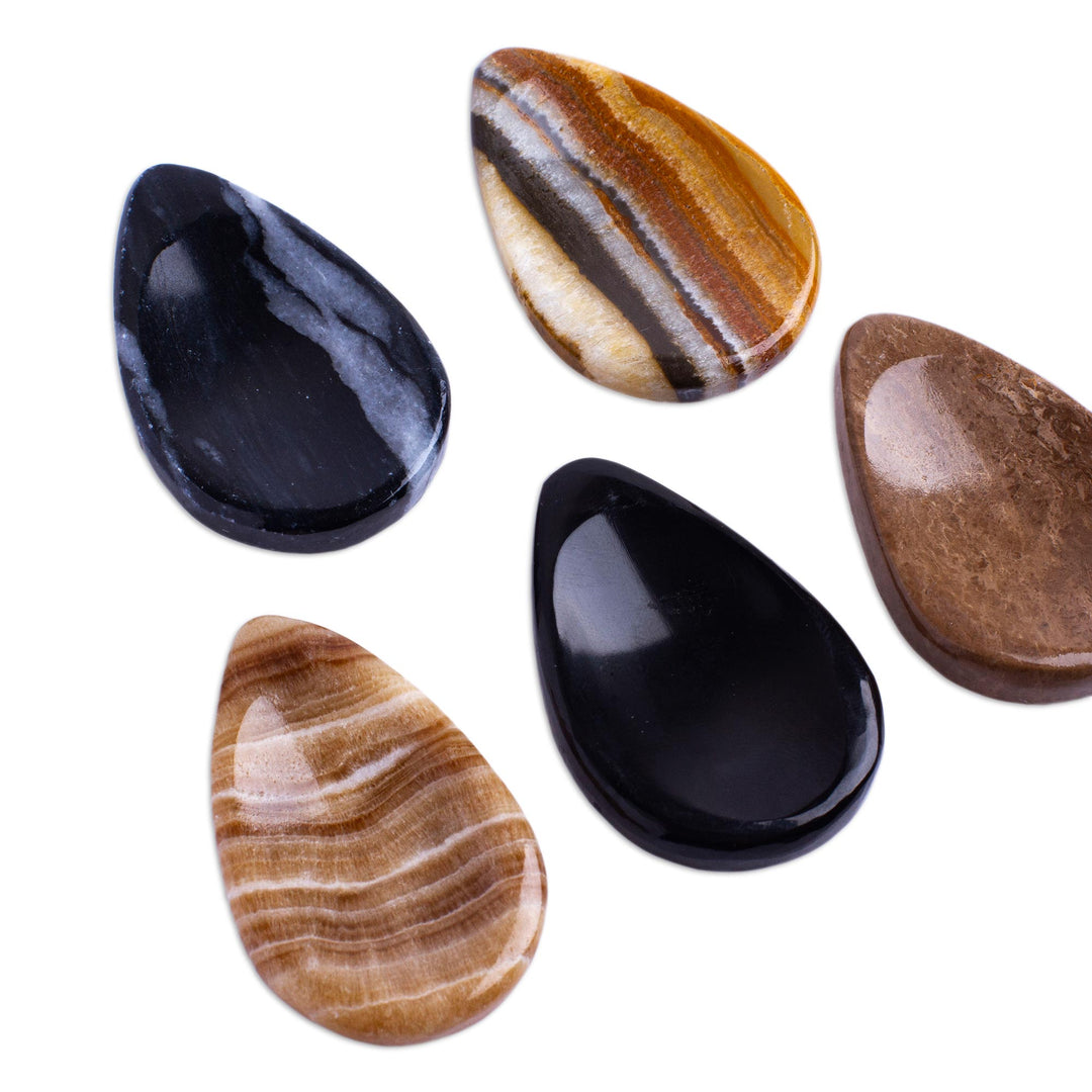 Drop-Shaped Stone Amulets (Pair) - Black and White Drop
