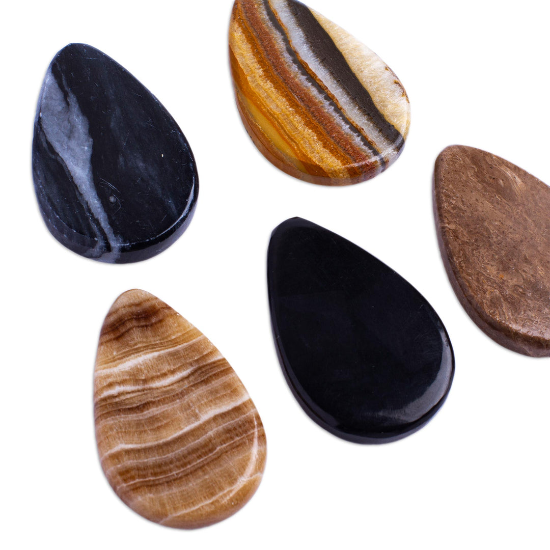 Drop-Shaped Stone Amulets (Pair) - Black and White Drop