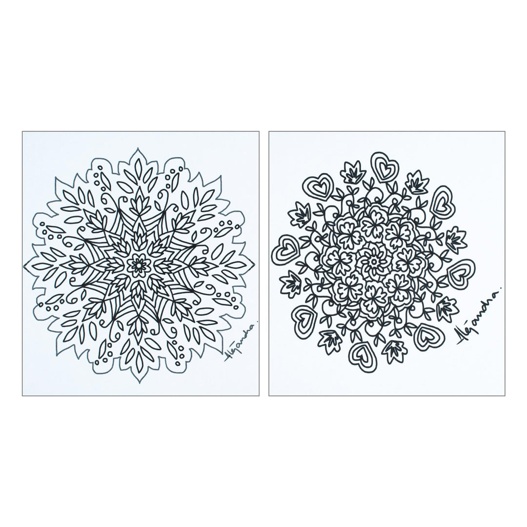 Mandala Coloring Postcards with Heart and Leaf Motifs (Pair) - Loving Spirituality