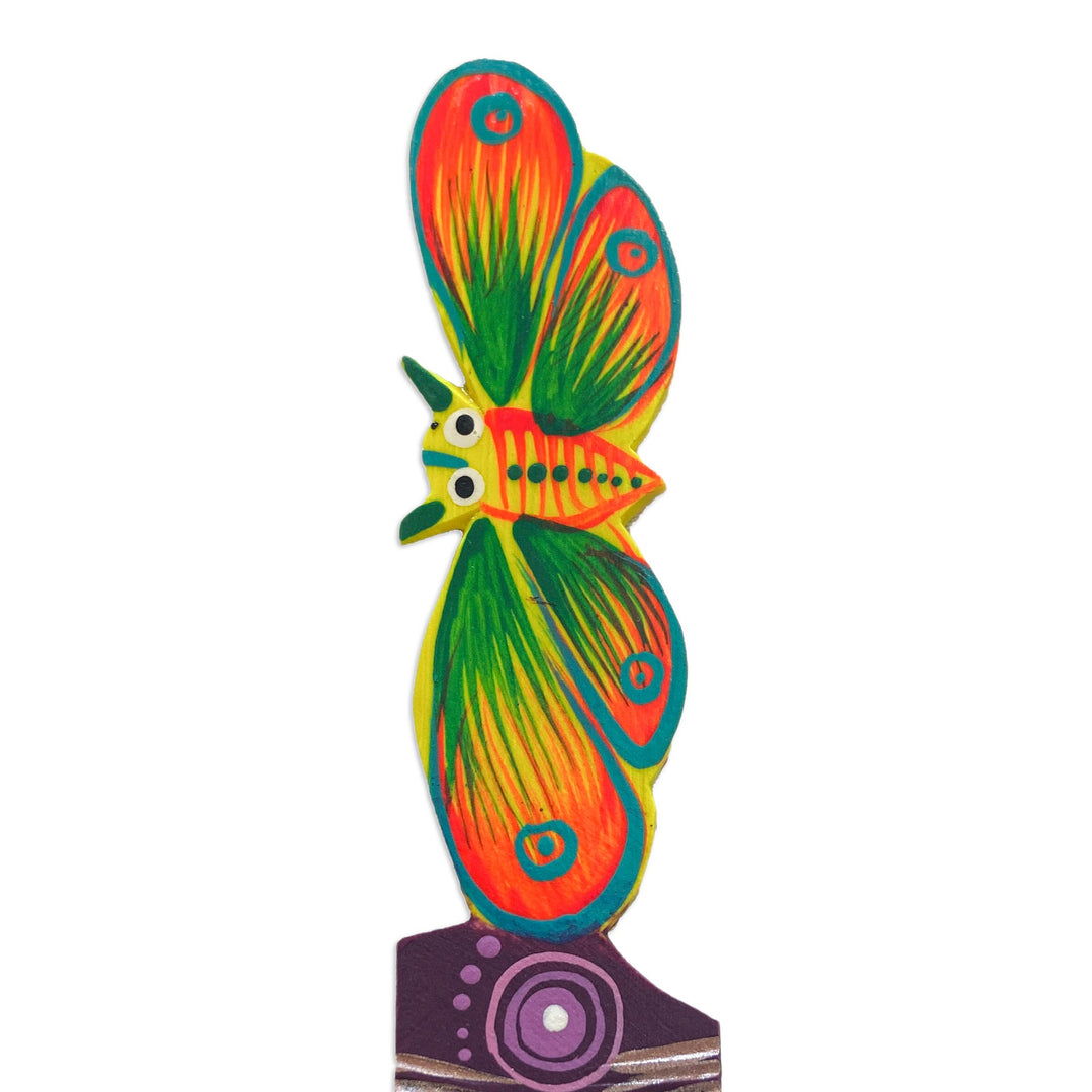 Mexican Artisan Painted Butterfly Copal Wood Bookmark - Reading Butterfly